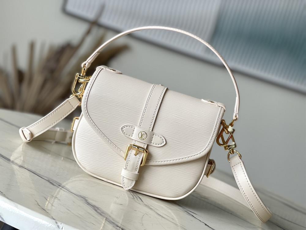 M23746 meter white Saumur BB handbag Featuring a brand new Epi leather design embellishing the saddle bag configuration with the LV Circle logo and e