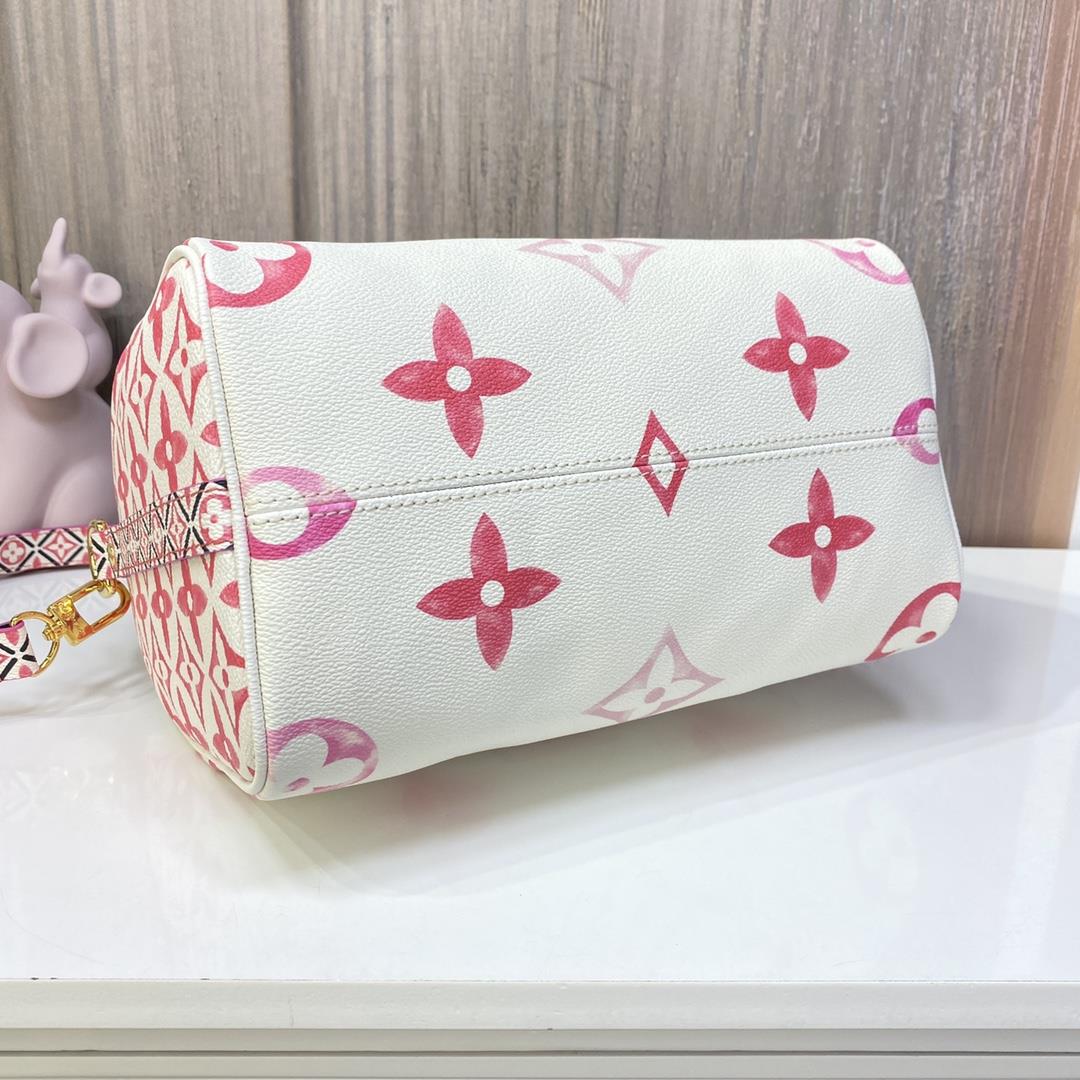 M23073 Rose Red SPEEDY BANDOULIRE25 Handbag FlowerMake the coated canvas reflect the pink