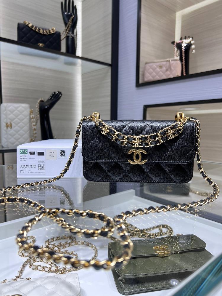 Ohanel 22K New Product Dharma Stick Bag Double Chain Phone BagCaviar can be carried and crossbody AP3021Y  professional luxury fashion brand agency b