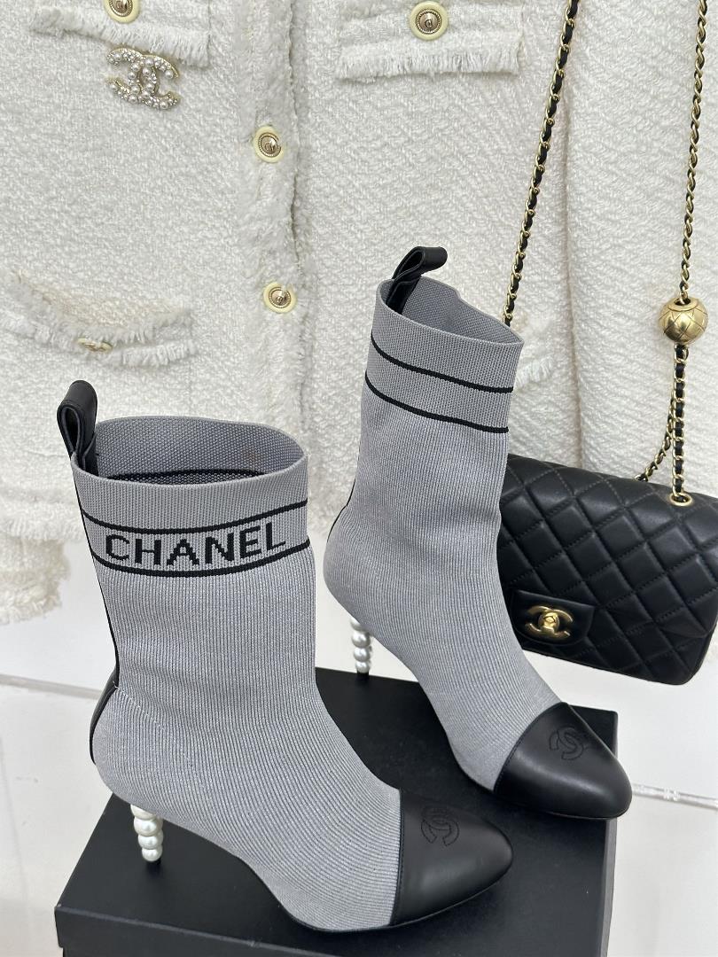 factory price chane 23s autumn and winter new product double c pearl high heeled socks bo
