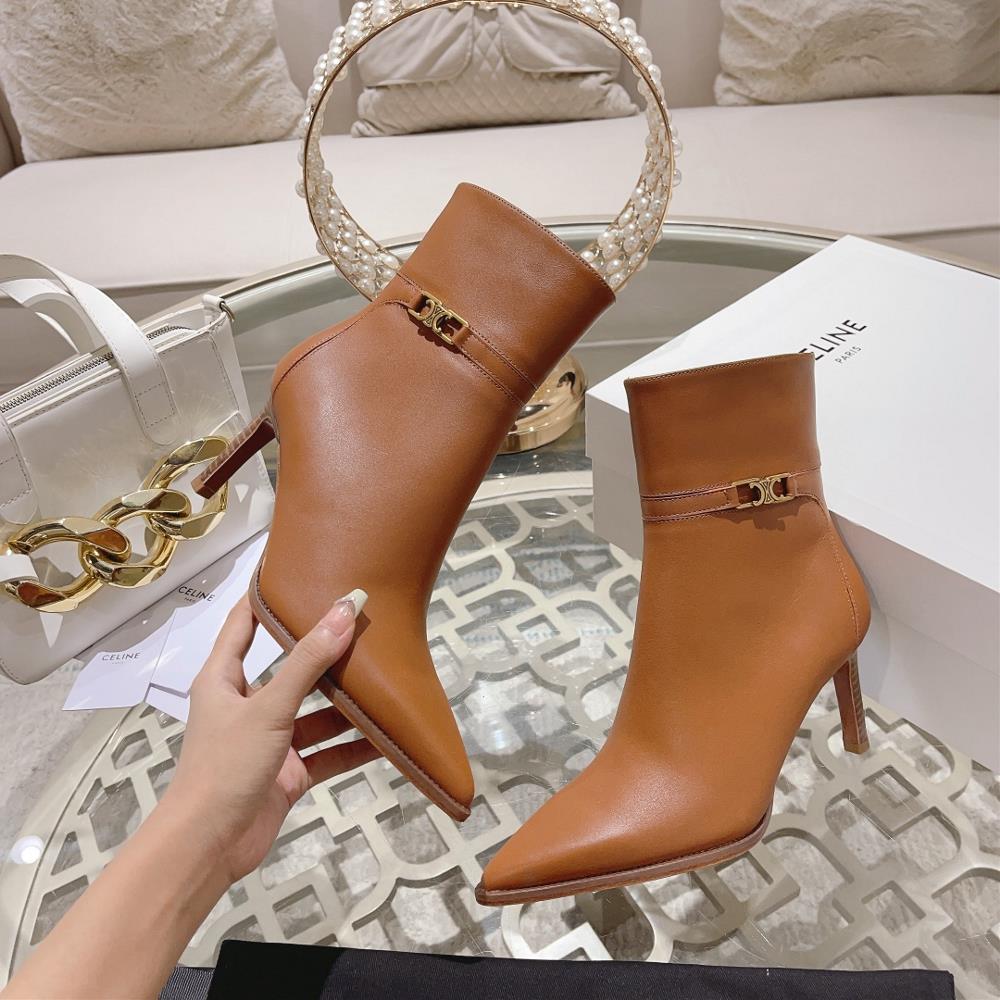 Celine AutumnWinter New Simple Pointed Toe High Heel Short Boots Vintage Simple and Fas