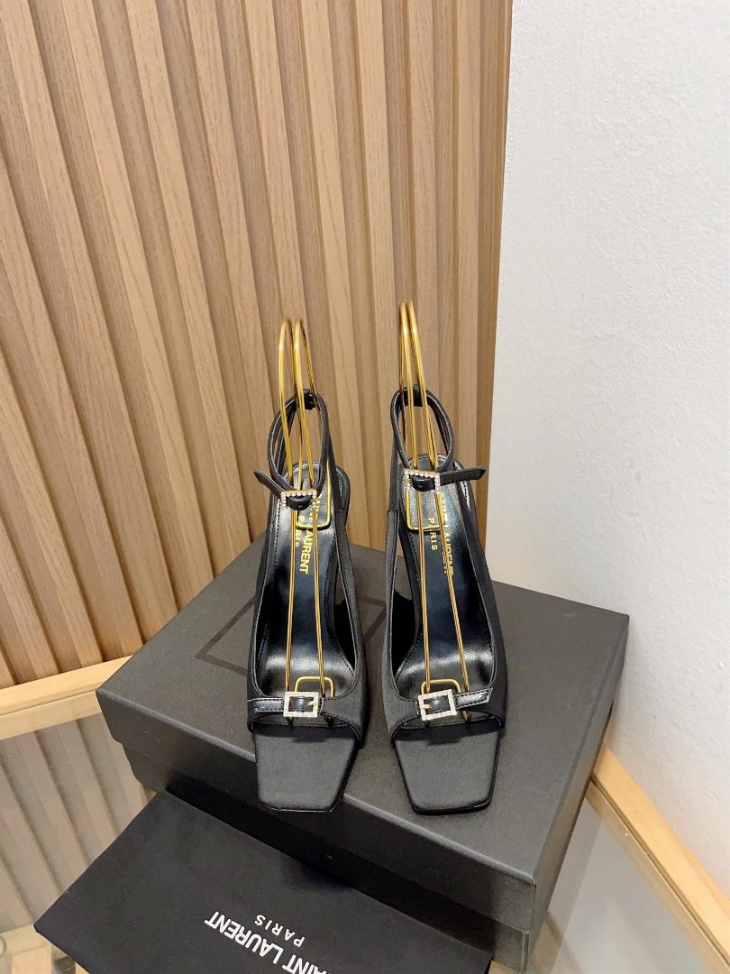 Saint Laurent YSL Spring Silk Diamond Buckle High Heel Sandals Elegant Charming Sexy and Simpl